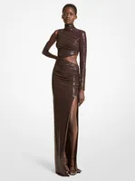 Hand-Embroidered Sequin Stretch Matte Jersey Cutout Gown