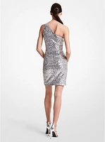 Paillette Embroidered Stretch Tulle One-Shoulder Dress