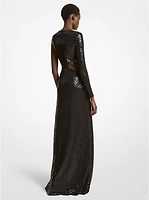 Hand-Embroidered Sequin Stretch Jersey Cutout Gown