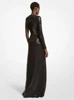Hand-Embroidered Sequin Stretch Jersey Cutout Gown