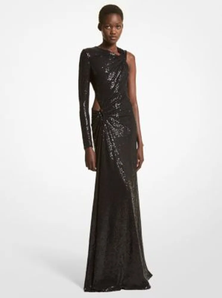 Hand-Embroidered Sequin Stretch Jersey Cutout Gown