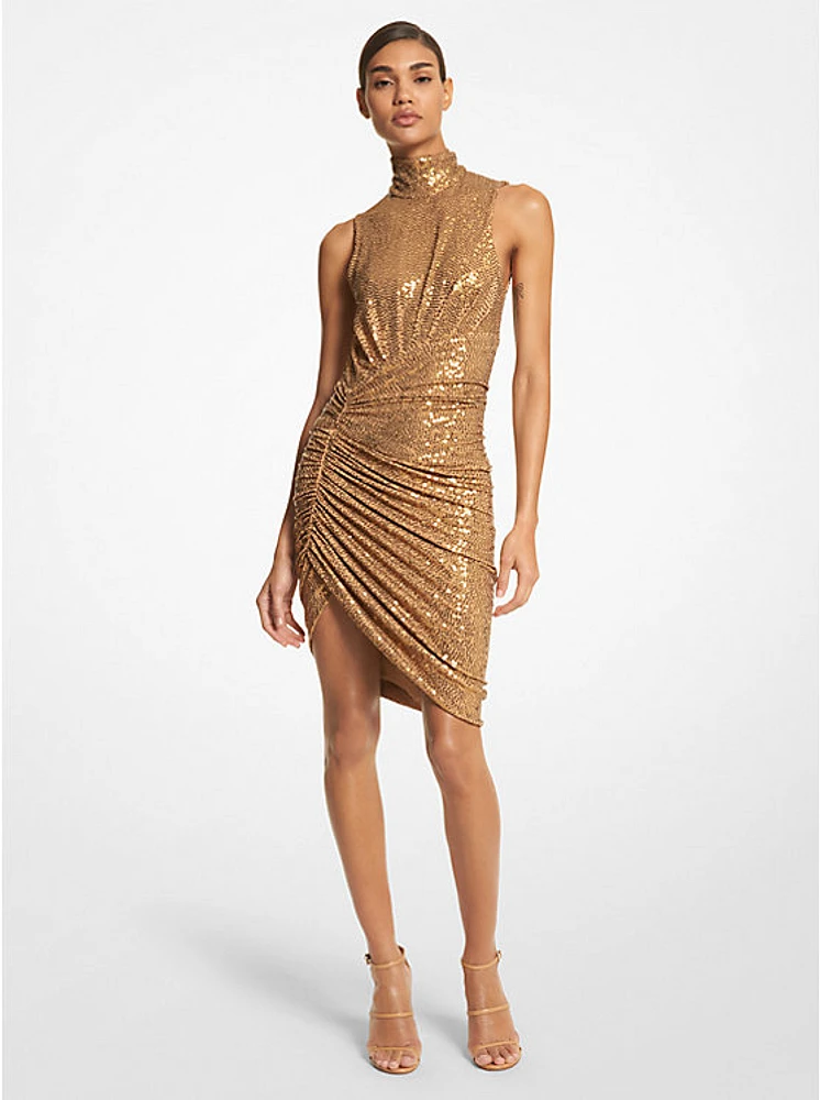 Hand-Embroidered Sequin Jersey Elliptical Dress