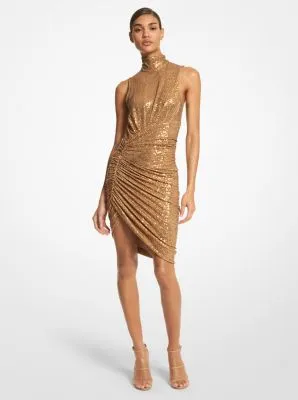 Hand-Embroidered Sequin Jersey Elliptical Dress