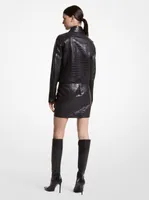 Bella Crocodile Embossed Leather Zip-Up Jacket