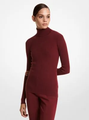 Ribbed Wool Blend Turtleneck Sweater