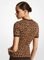 Leopard Jacquard Cashmere Short-Sleeve Sweater