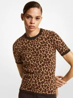 Leopard Jacquard Cashmere Short-Sleeve Sweater