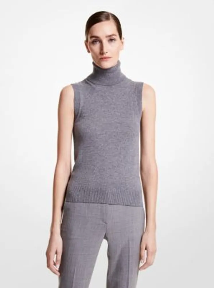 Ribbed Wool and Cashmere Blend Sleeveless Turtleneck Dress