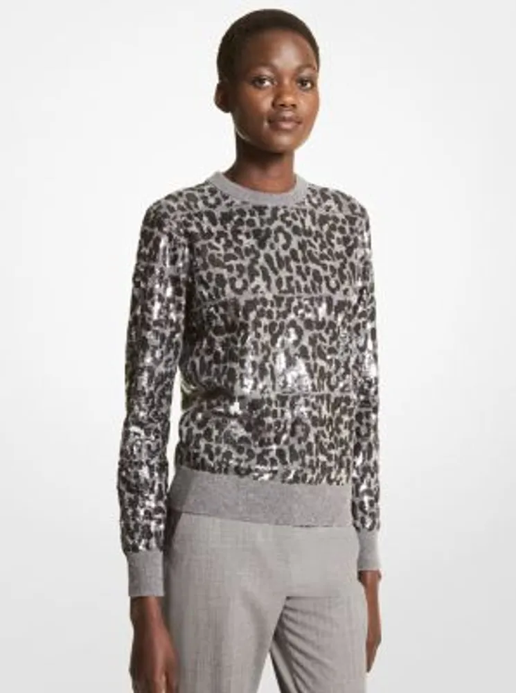 Leopard Print Embroidered Cashmere Sweater