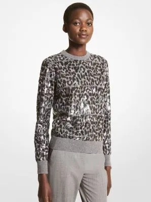 Leopard Print Embroidered Cashmere Sweater