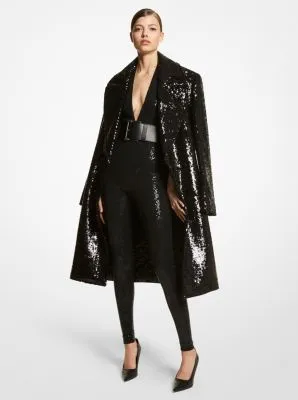 Sequin-Embroidered Wool Chesterfield Coat