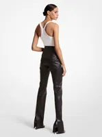 Yasmeen Plongé Leather Split-Cuff Belted Trousers