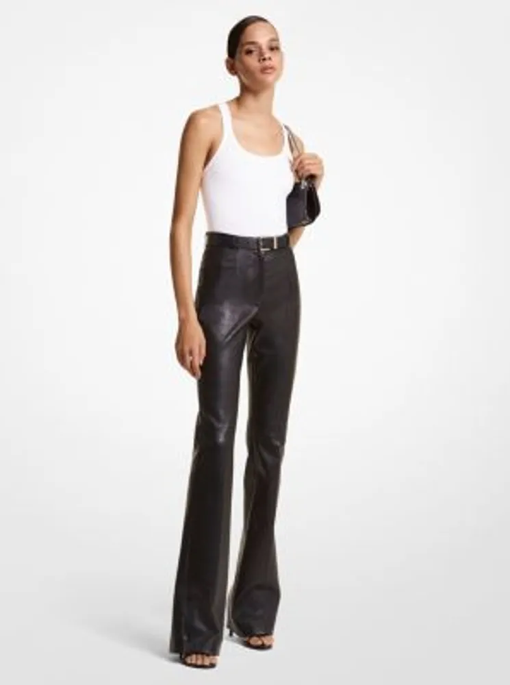Yasmeen Plongé Leather Split-Cuff Belted Trousers