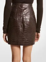 Crocodile Embossed Leather Mini Skirt