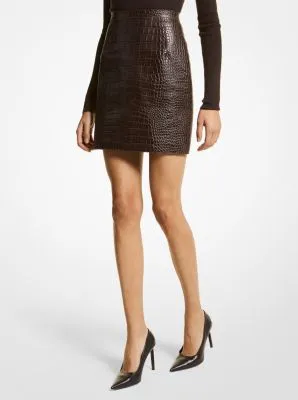 Crocodile Embossed Leather Mini Skirt