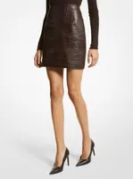 Crocodile Embossed Leather Mini Skirt