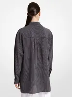 Striped Silk Crepe De Chine Tie-Front Shirt