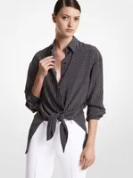 Striped Silk Crepe De Chine Tie-Front Shirt