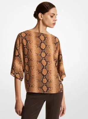 Nikki Python Silk Crepe De Chine Blouse