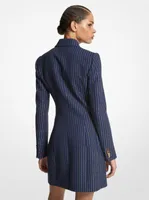 Metallic Pinstripe Double Crepe Sablé Tuxedo Dress