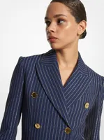 Metallic Pinstripe Double Crepe Sablé Tuxedo Dress