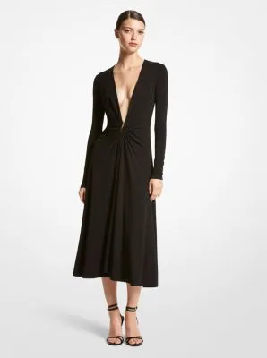 Ruched Stretch Jersey Plunge Dress
