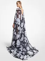 Brushstroke Floral Silk Chiffon Caftan Gown