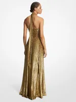 Leopard Metallic Fil Coupé Halter Gown