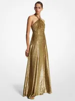 Leopard Metallic Fil Coupé Halter Gown