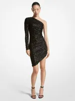 Sequined Stretch Tulle Asymmetric Dress