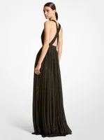 Hutton Metallic Striped Lamé Chiffon Gown