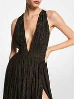 Hutton Metallic Striped Lamé Chiffon Gown