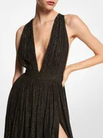 Hutton Metallic Striped Lamé Chiffon Gown