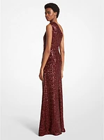 Sequined Stretch Tulle One-Shoulder Gown