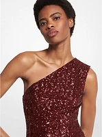 Sequined Stretch Tulle One-Shoulder Gown
