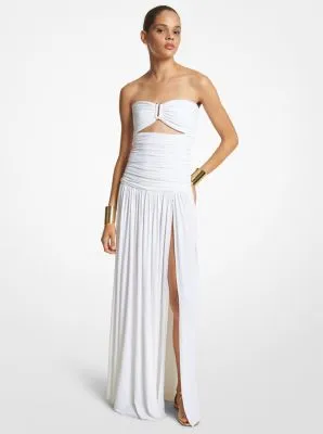 Stretch Matte Jersey Strapless Cutout Gown