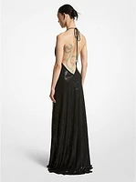 Hand-Embroidered Sequin Viscose Cowl Gown