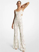 Hand-Embroidered Paillette Floral Lace Flared Jumpsuit