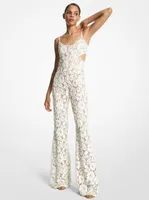 Hand-Embroidered Paillette Floral Lace Flared Jumpsuit