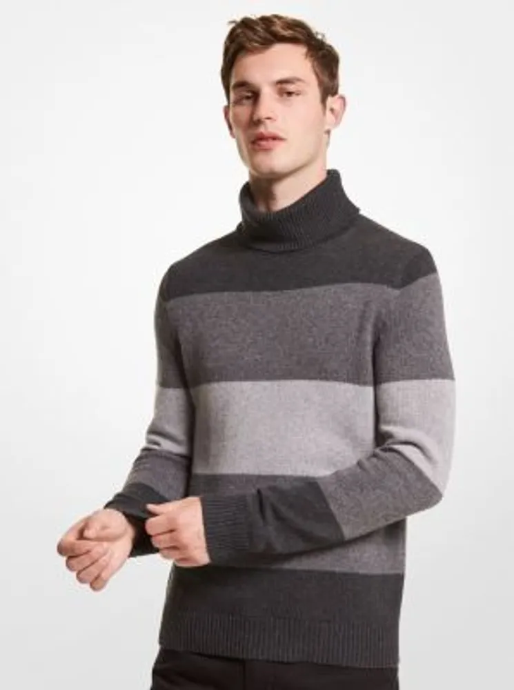 Striped Nylon Blend Turtleneck Sweater