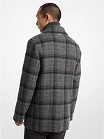 Plaid Textured Wool Blend Peacoat