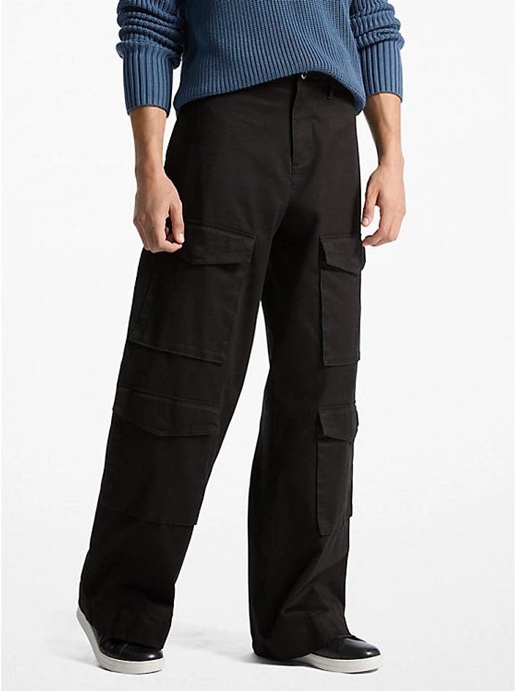 Stretch Cotton Wide-Leg Cargo Pants