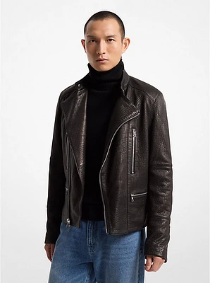 Crocodile Embossed Leather Biker Jacket