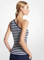 Striped Ribbed Stretch Viscose One-Shoulder Tank