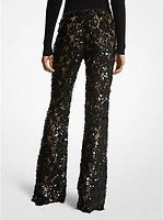 Hand-Embroidered Paillette Floral Lace Pants