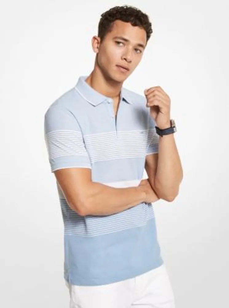 Striped Cotton Blend Piqué Polo Shirt