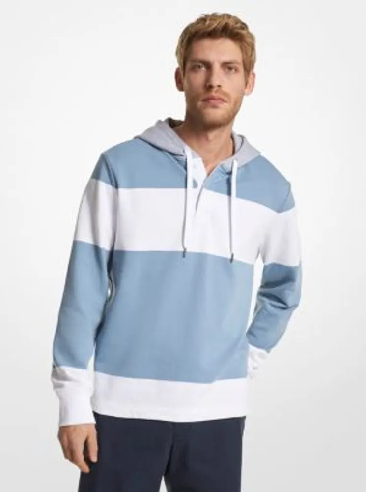 Striped Cotton Blend Terry Rugby Hoodie