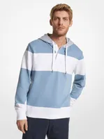 Striped Cotton Blend Terry Rugby Hoodie