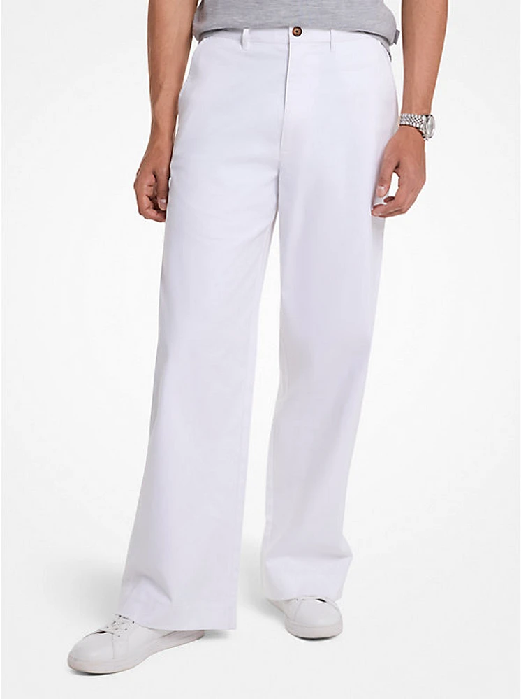 Stretch Cotton Wide-Leg Pants