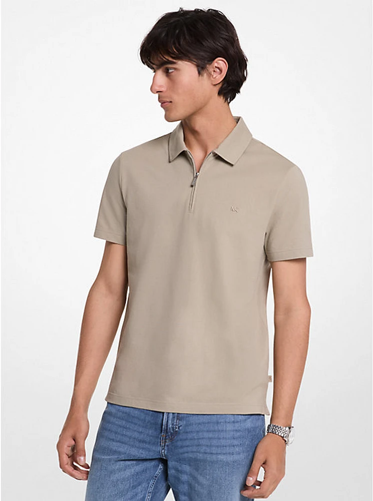 Cotton Blend Piqué Zip-Up Polo Shirt